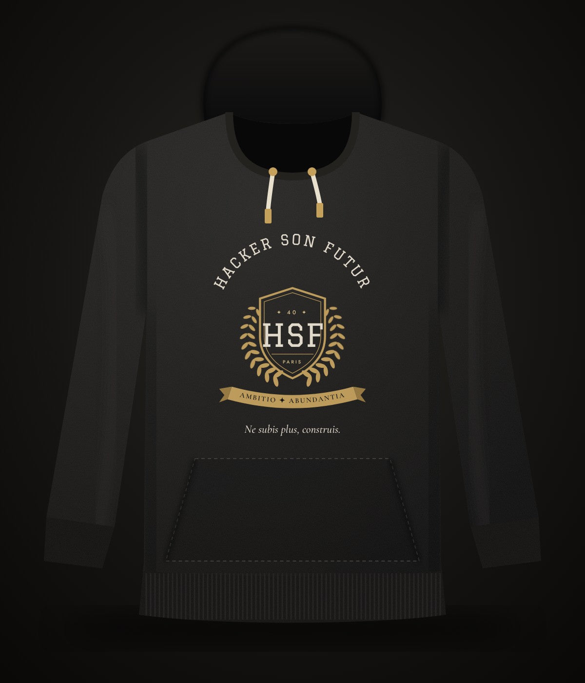 Hoodie HSF Varsity noir, écusson et lauriers dorés