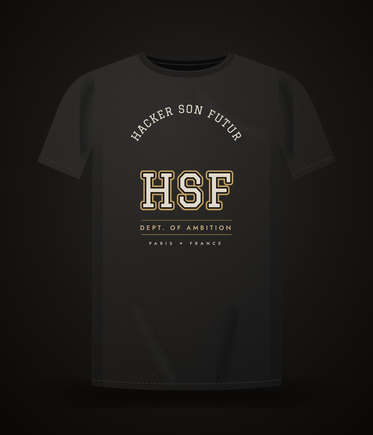 Tee HSF Varsity noir, impression ivoire et or